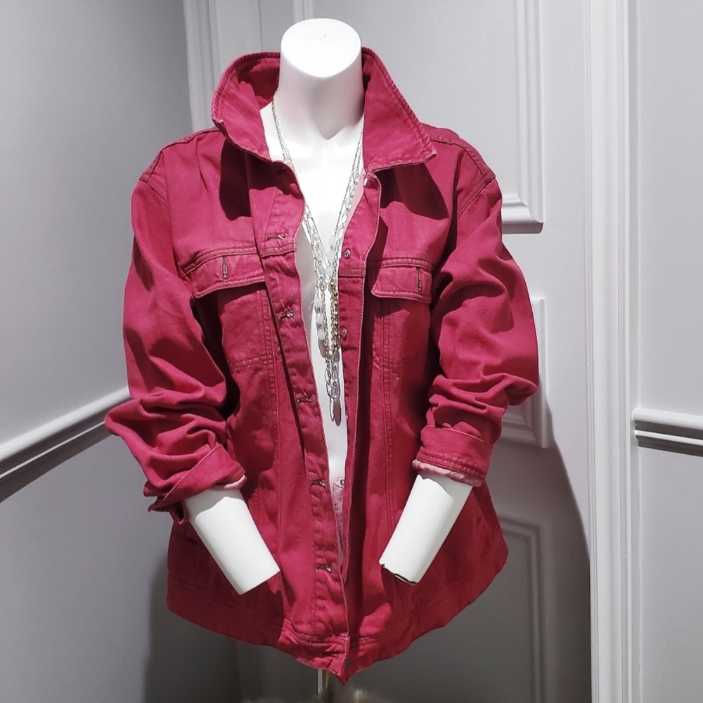 COTTON GINNY PLUS- Vintage Red Heather Denim Jacket- Large